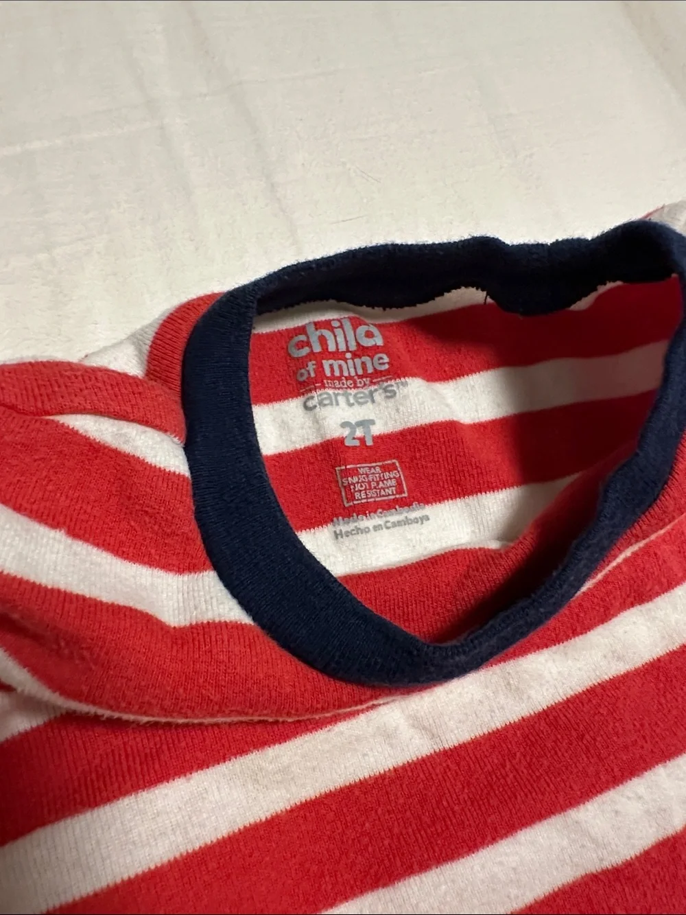 Carter’s Red & White Striped Kids Pajama Set with Navy Shark Accent